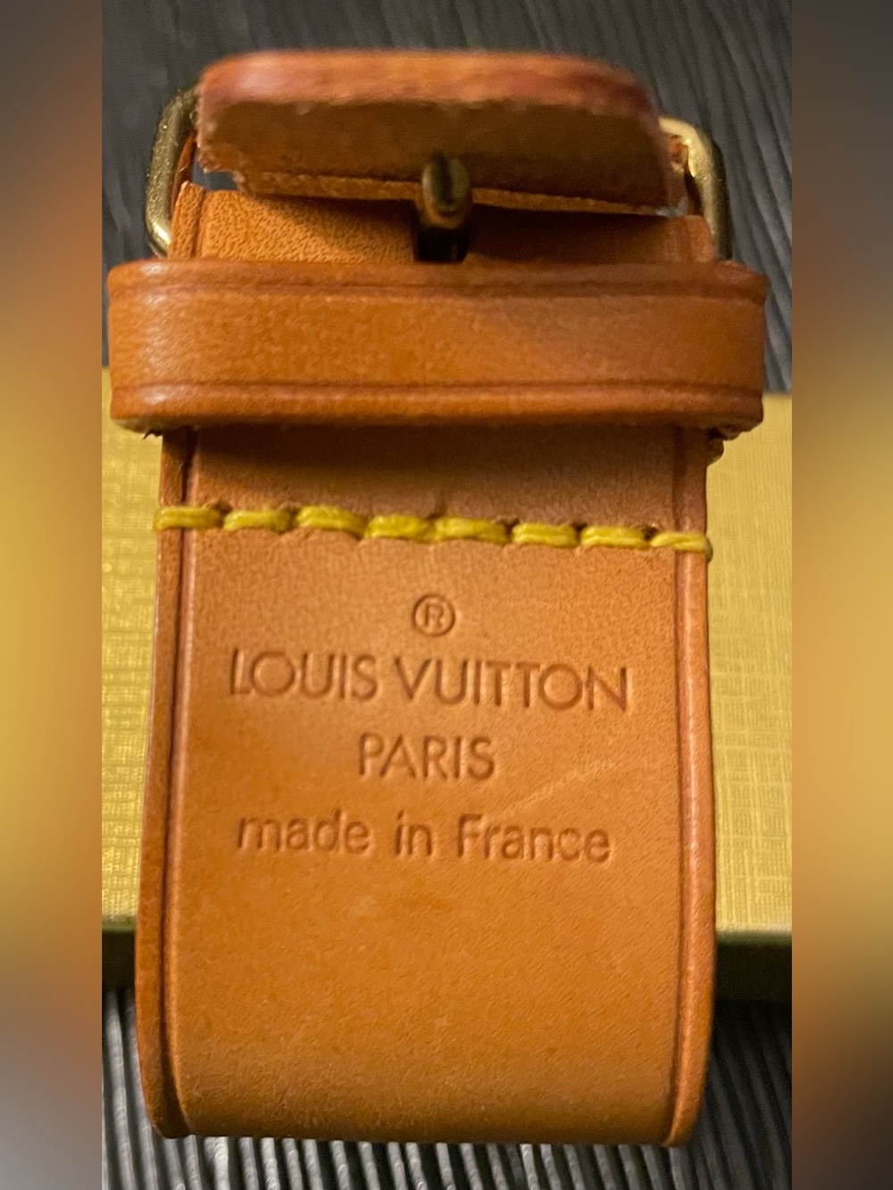 Louis Vuitton Luggage Leather Belt Strap with Yellow Stitching